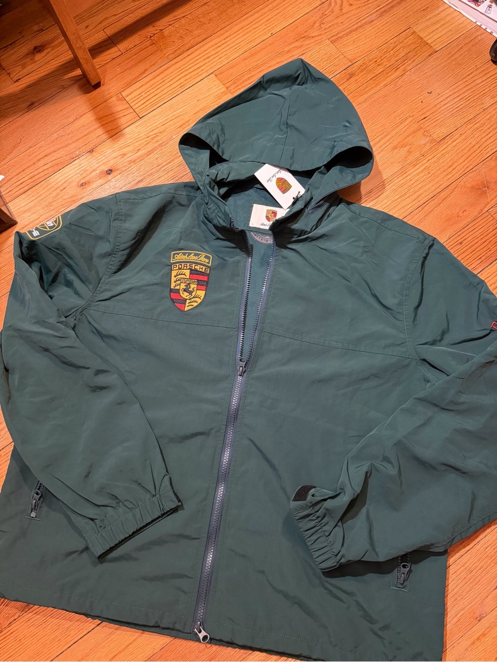 Dark Green Hooded Lightweight Jacket with Crest Patch